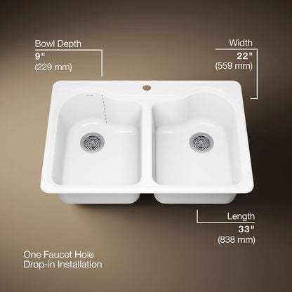 KOHLER Hartland 33" top-mount double-bowl kitchen sink