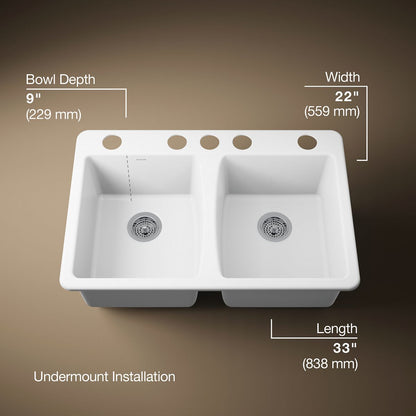KOHLER K-5873-5U Deerfield 33" undermount double-bowl kitchen sink