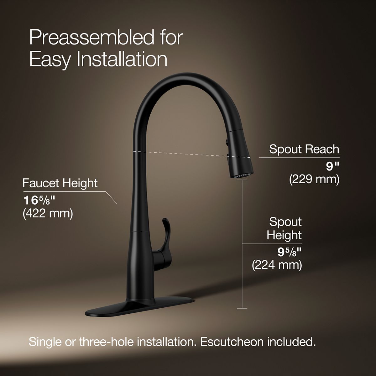 KOHLER K-596 Simplice Pull-down kitchen sink faucet with three-function sprayhead