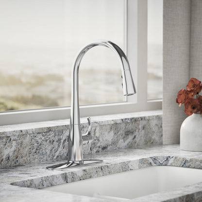 KOHLER K-596 Simplice Pull-down kitchen sink faucet with three-function sprayhead