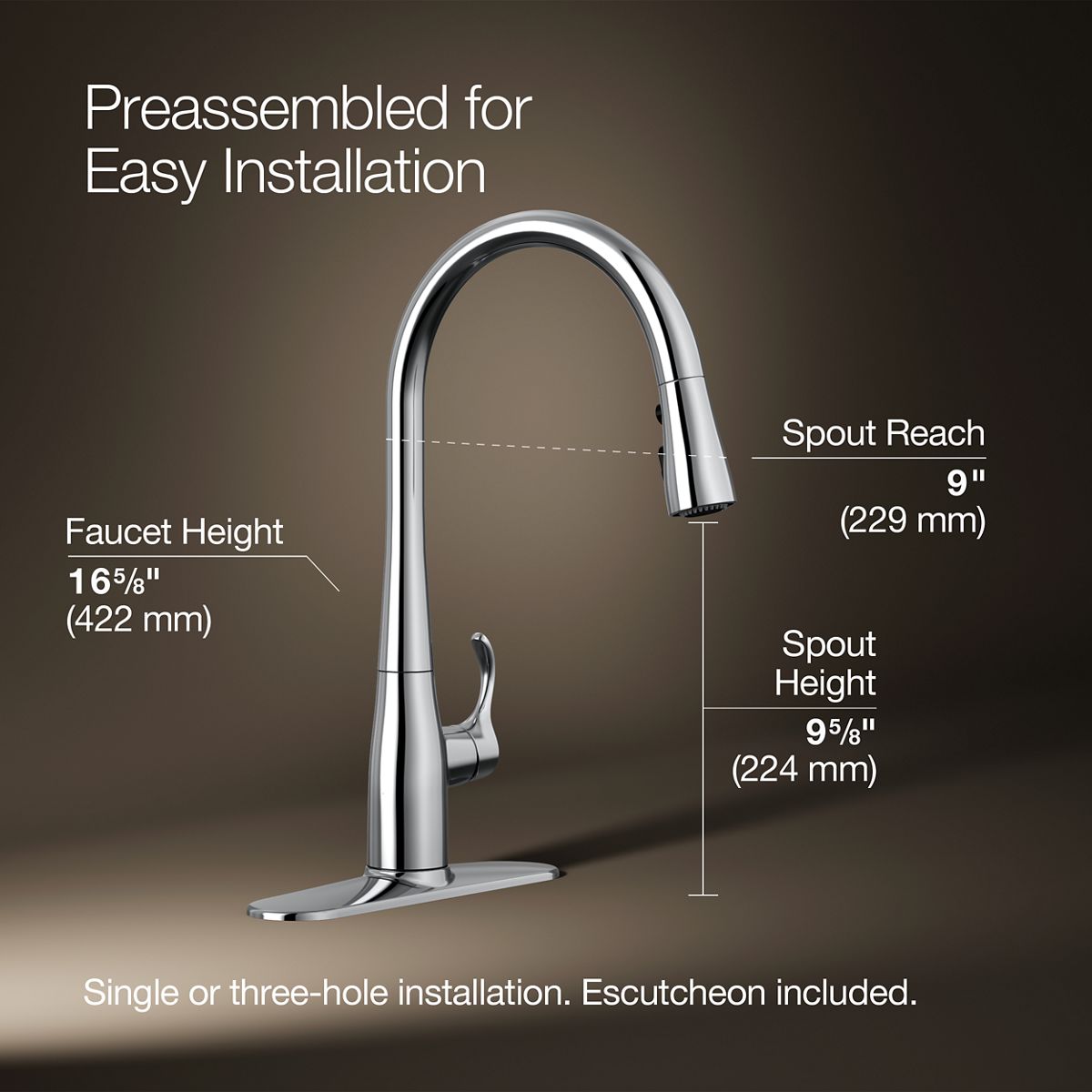 KOHLER K-596 Simplice Pull-down kitchen sink faucet with three-function sprayhead