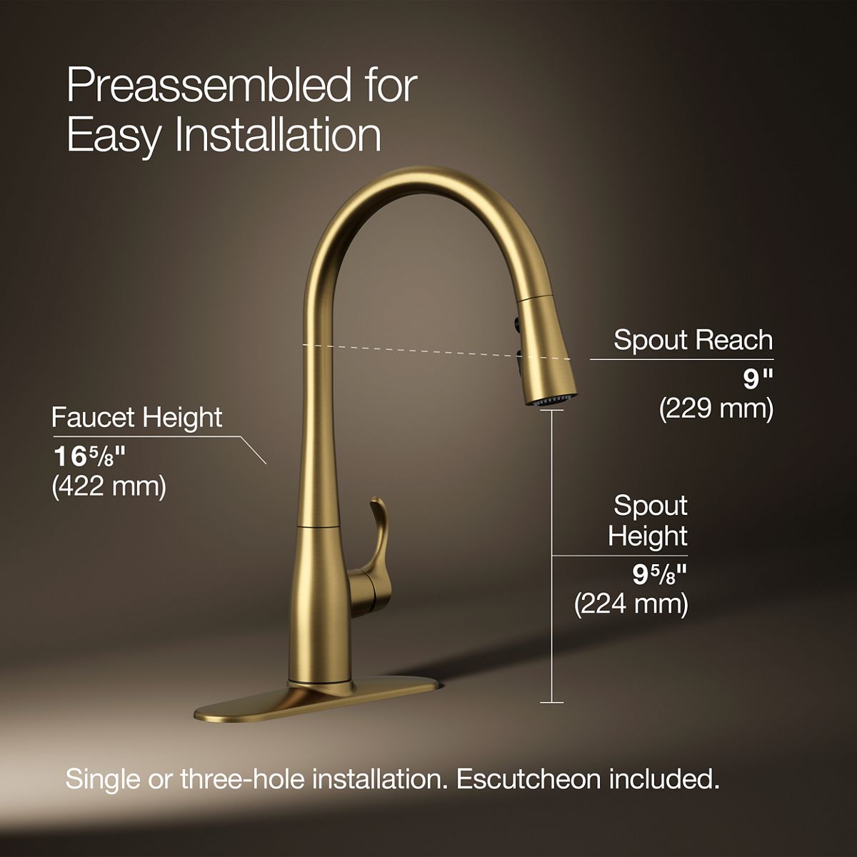 KOHLER K-596 Simplice Pull-down kitchen sink faucet with three-function sprayhead