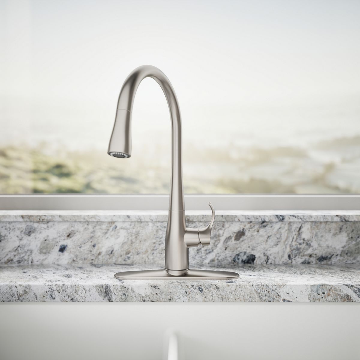 KOHLER K-596 Simplice Pull-down kitchen sink faucet with three-function sprayhead