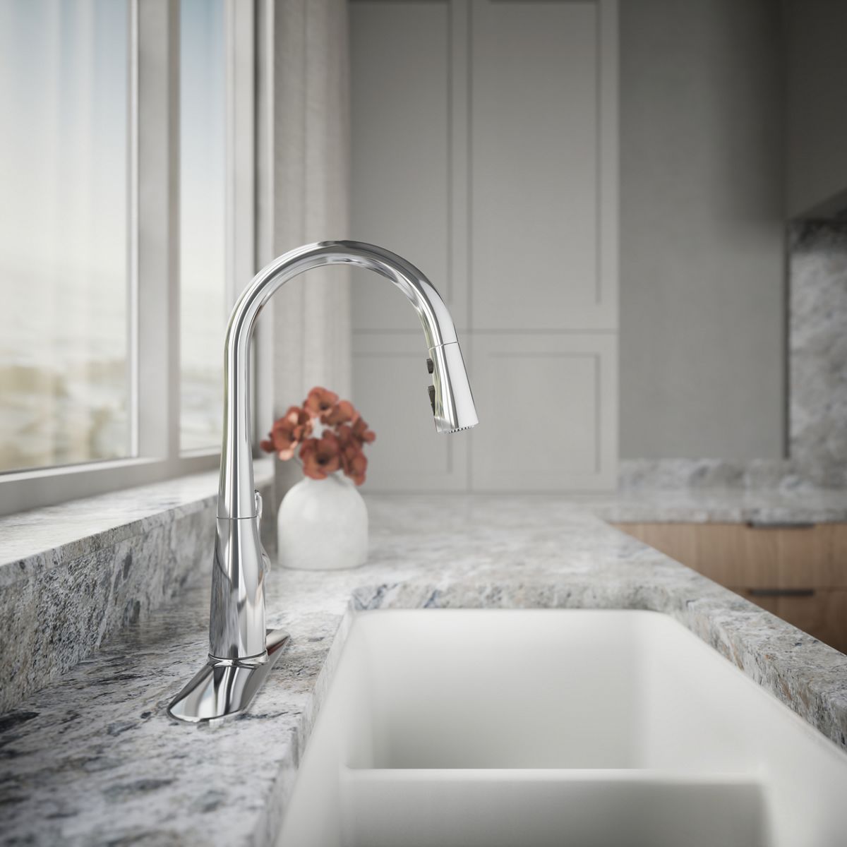 KOHLER K-597 Simplice Compact pull-down kitchen sink faucet with three-function sprayhead