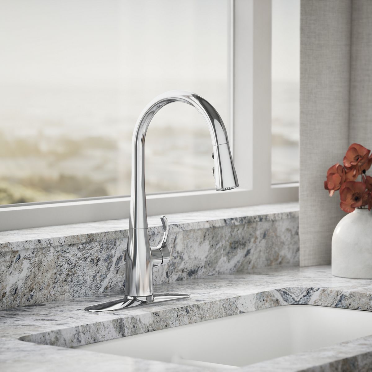 KOHLER K-597 Simplice Compact pull-down kitchen sink faucet with three-function sprayhead