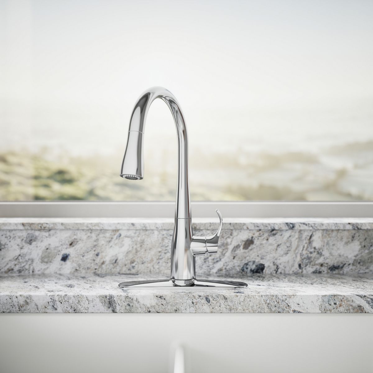 KOHLER K-597 Simplice Compact pull-down kitchen sink faucet with three-function sprayhead