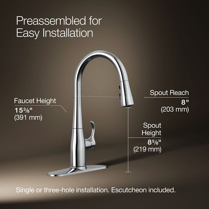 KOHLER K-597 Simplice Compact pull-down kitchen sink faucet with three-function sprayhead