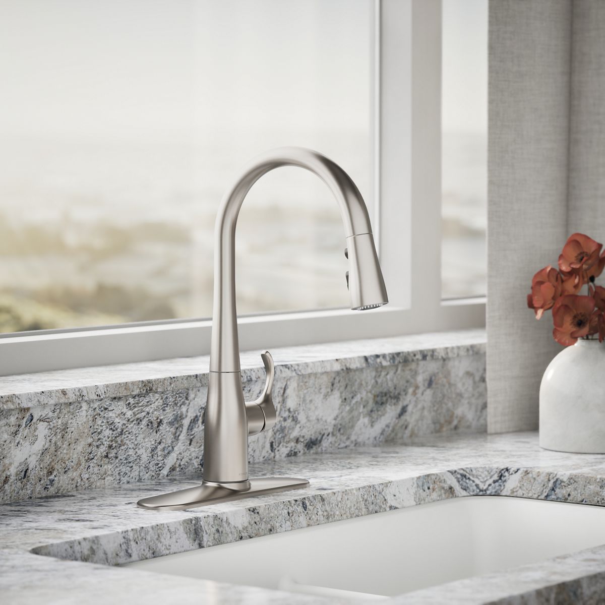 KOHLER K-597 Simplice Compact pull-down kitchen sink faucet with three-function sprayhead
