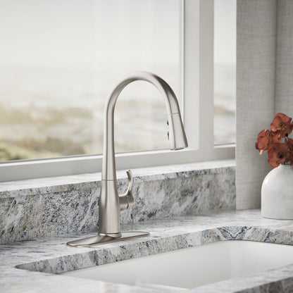 KOHLER K-597 Simplice Compact pull-down kitchen sink faucet with three-function sprayhead