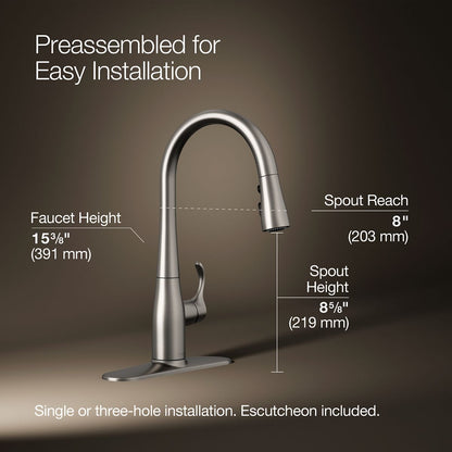 KOHLER K-597 Simplice Compact pull-down kitchen sink faucet with three-function sprayhead