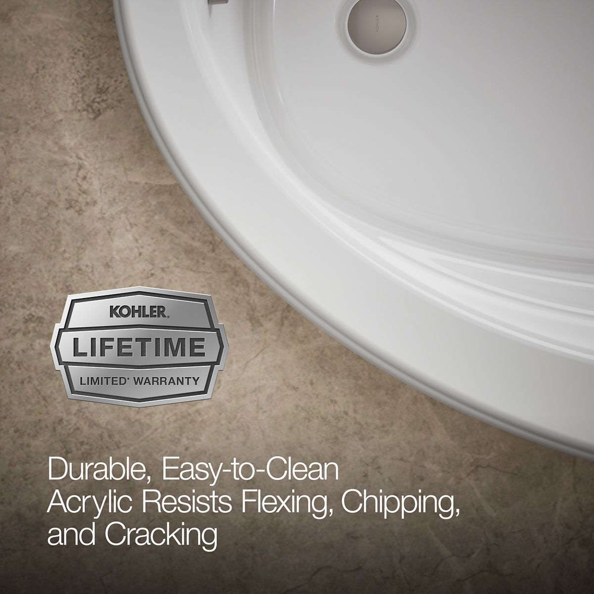 KOHLER K-6347-GHW Sunward 66" x 42" drop-in Heated BubbleMassage air bath with Bask heated surface