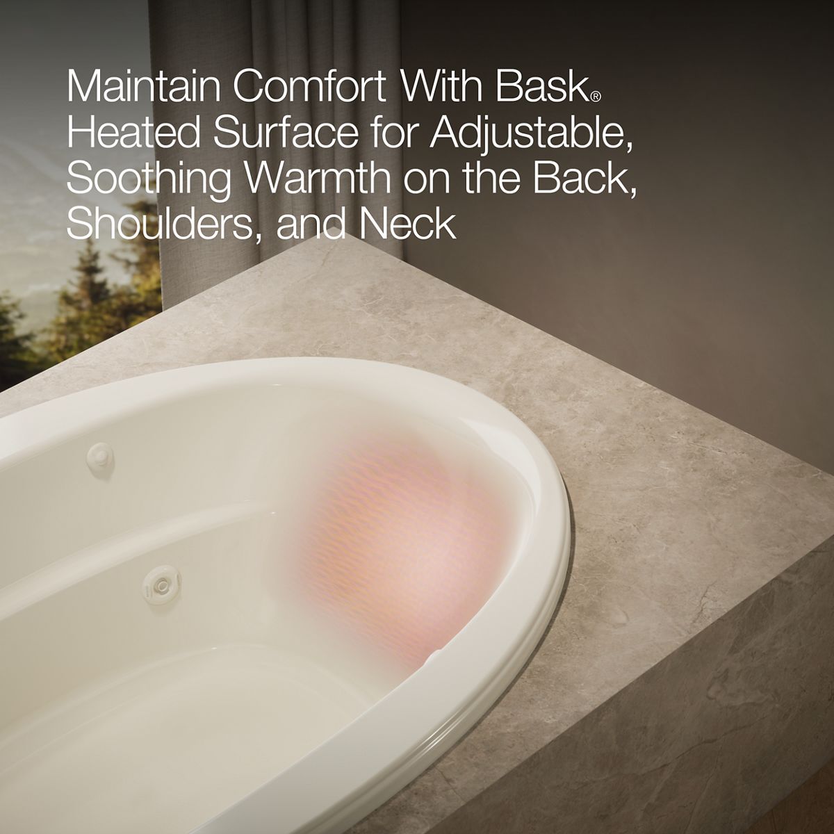 KOHLER K-6347-W1 Sunward 66" x 42" drop-in whirlpool bath with Bask heated surface