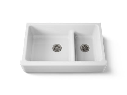 KOHLER K-6349 Whitehaven Hayridge Smart Divide 35-11/16" undermount double-bowl farmhouse kitchen sink
