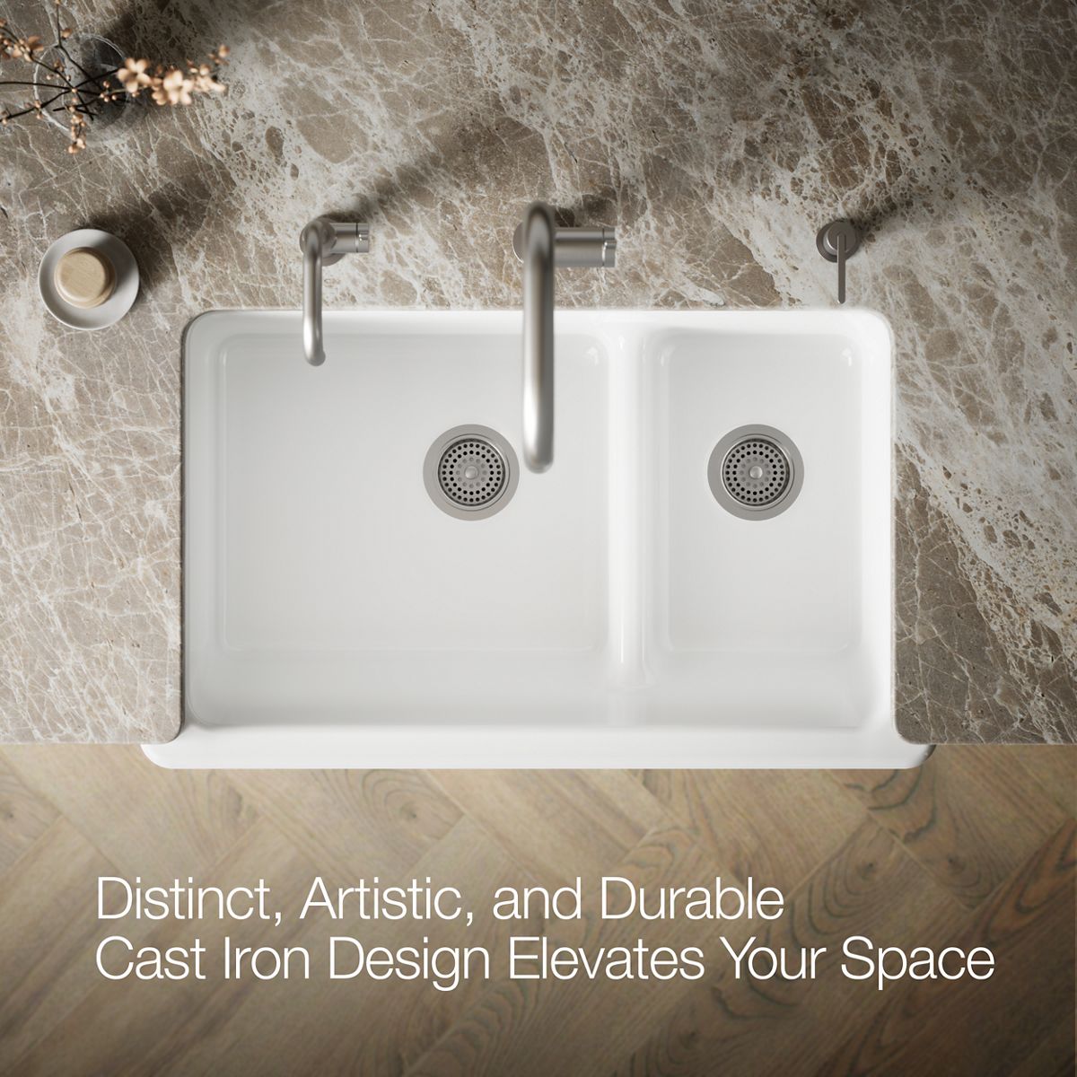 KOHLER K-6349 Whitehaven Hayridge Smart Divide 35-11/16" undermount double-bowl farmhouse kitchen sink