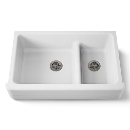 KOHLER K-6349 Whitehaven Hayridge Smart Divide 35-11/16" undermount double-bowl farmhouse kitchen sink