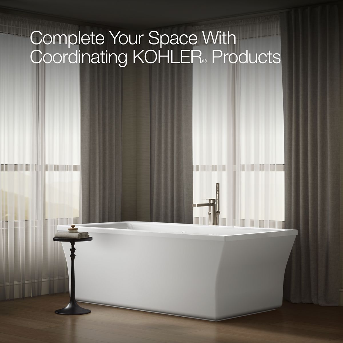 KOHLER K-6367-W1 Stargaze 72" x 36-1/4" freestanding bath with Bask heated surface and fluted shroud