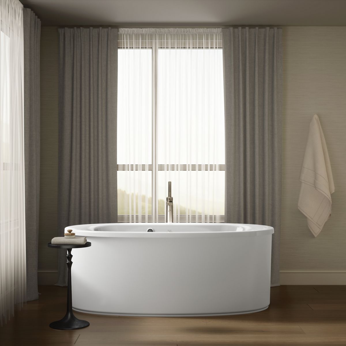 KOHLER K-6368-W1 Sunstruck 65-1/2" x 35-1/2" freestanding bath with Bask heated surface and straight shroud