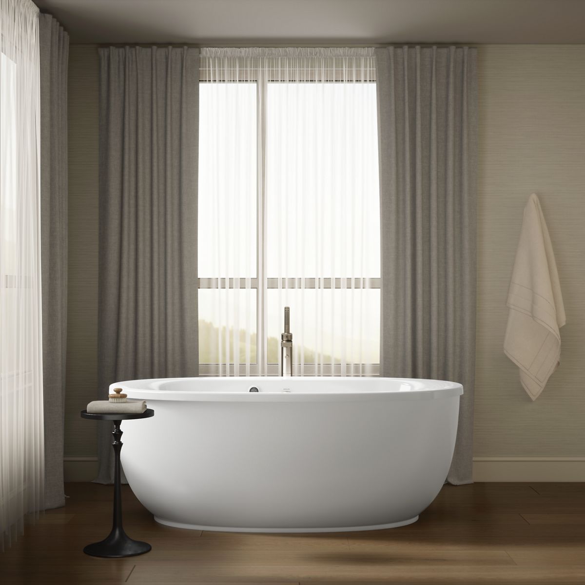 KOHLER K-6369-W1 Sunstruck 65-1/2" x 35-1/2" oval freestanding bath with Bask heated surface and fluted shroud