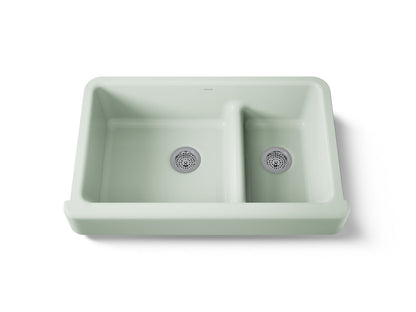 KOHLER K-6426 Whitehaven Smart Divide 35-1/2" undermount double-bowl farmhouse kitchen sink with short apron