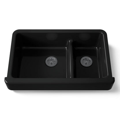 KOHLER K-6426 Whitehaven Smart Divide 35-1/2" undermount double-bowl farmhouse kitchen sink with short apron
