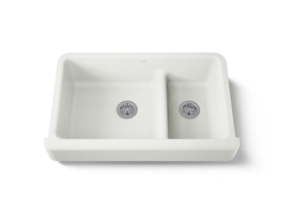 KOHLER K-6426 Whitehaven Smart Divide 35-1/2" undermount double-bowl farmhouse kitchen sink with short apron