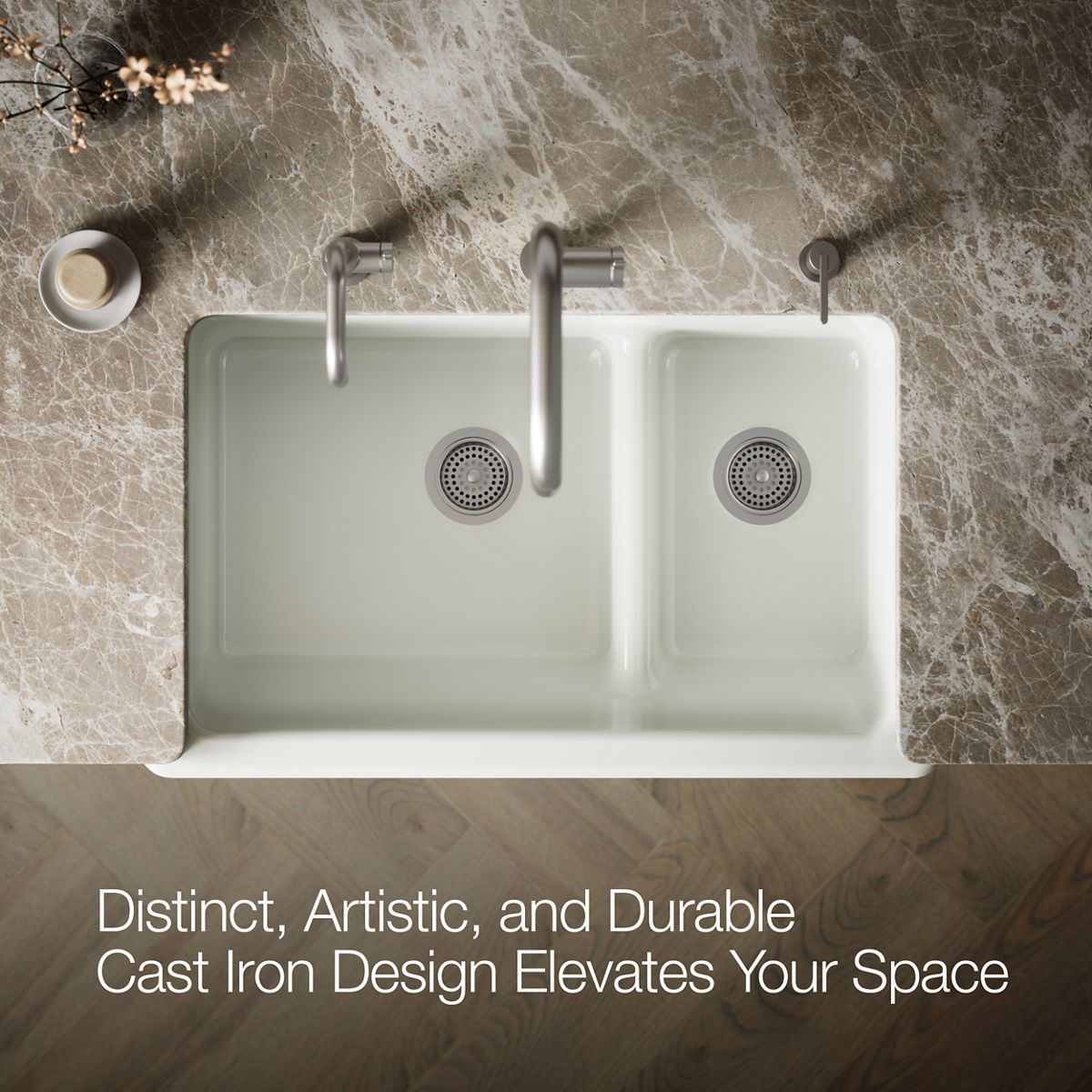 KOHLER K-6426 Whitehaven Smart Divide 35-1/2" undermount double-bowl farmhouse kitchen sink with short apron