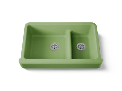 KOHLER K-6426 Whitehaven Smart Divide 35-1/2" undermount double-bowl farmhouse kitchen sink with short apron
