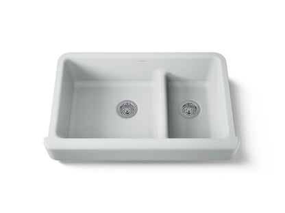 KOHLER K-6426 Whitehaven Smart Divide 35-1/2" undermount double-bowl farmhouse kitchen sink with short apron
