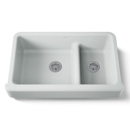 KOHLER K-6426 Whitehaven Smart Divide 35-1/2" undermount double-bowl farmhouse kitchen sink with short apron