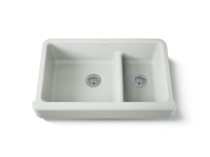 KOHLER K-6426 Whitehaven Smart Divide 35-1/2" undermount double-bowl farmhouse kitchen sink with short apron