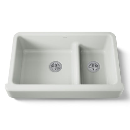 KOHLER K-6426 Whitehaven Smart Divide 35-1/2" undermount double-bowl farmhouse kitchen sink with short apron