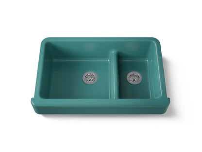 KOHLER K-6426 Whitehaven Smart Divide 35-1/2" undermount double-bowl farmhouse kitchen sink with short apron