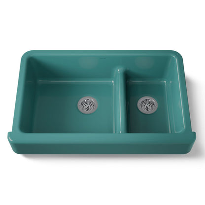 KOHLER K-6426 Whitehaven Smart Divide 35-1/2" undermount double-bowl farmhouse kitchen sink with short apron