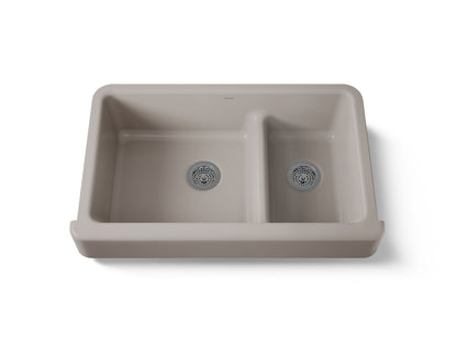 KOHLER K-6426 Whitehaven Smart Divide 35-1/2" undermount double-bowl farmhouse kitchen sink with short apron
