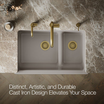 KOHLER K-6426 Whitehaven Smart Divide 35-1/2" undermount double-bowl farmhouse kitchen sink with short apron