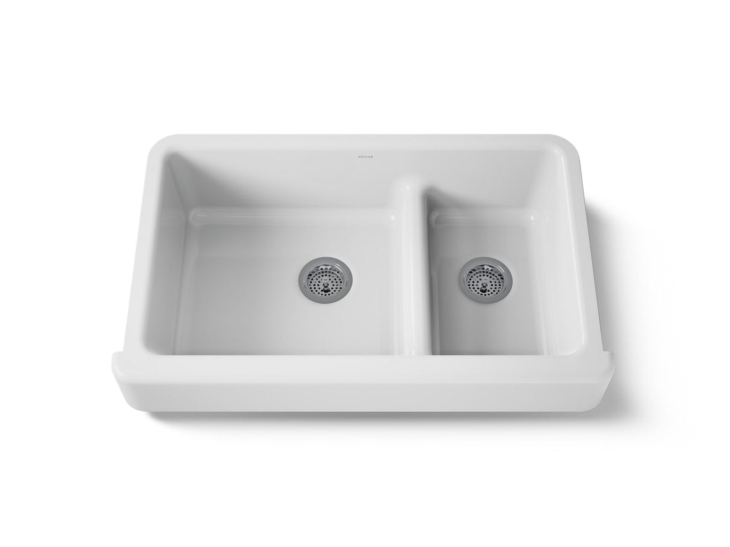 KOHLER K-6426 Whitehaven Smart Divide 35-1/2" undermount double-bowl farmhouse kitchen sink with short apron