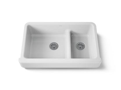 KOHLER K-6426 Whitehaven Smart Divide 35-1/2" undermount double-bowl farmhouse kitchen sink with short apron