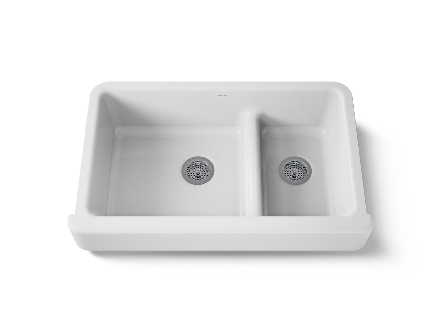 KOHLER K-6426 Whitehaven Smart Divide 35-1/2" undermount double-bowl farmhouse kitchen sink with short apron