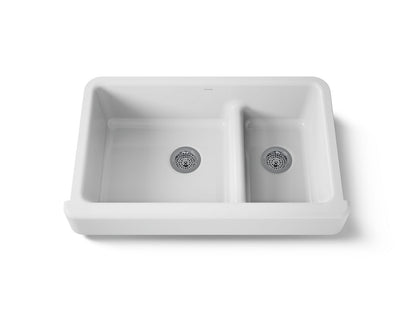 KOHLER K-6426 Whitehaven Smart Divide 35-1/2" undermount double-bowl farmhouse kitchen sink with short apron