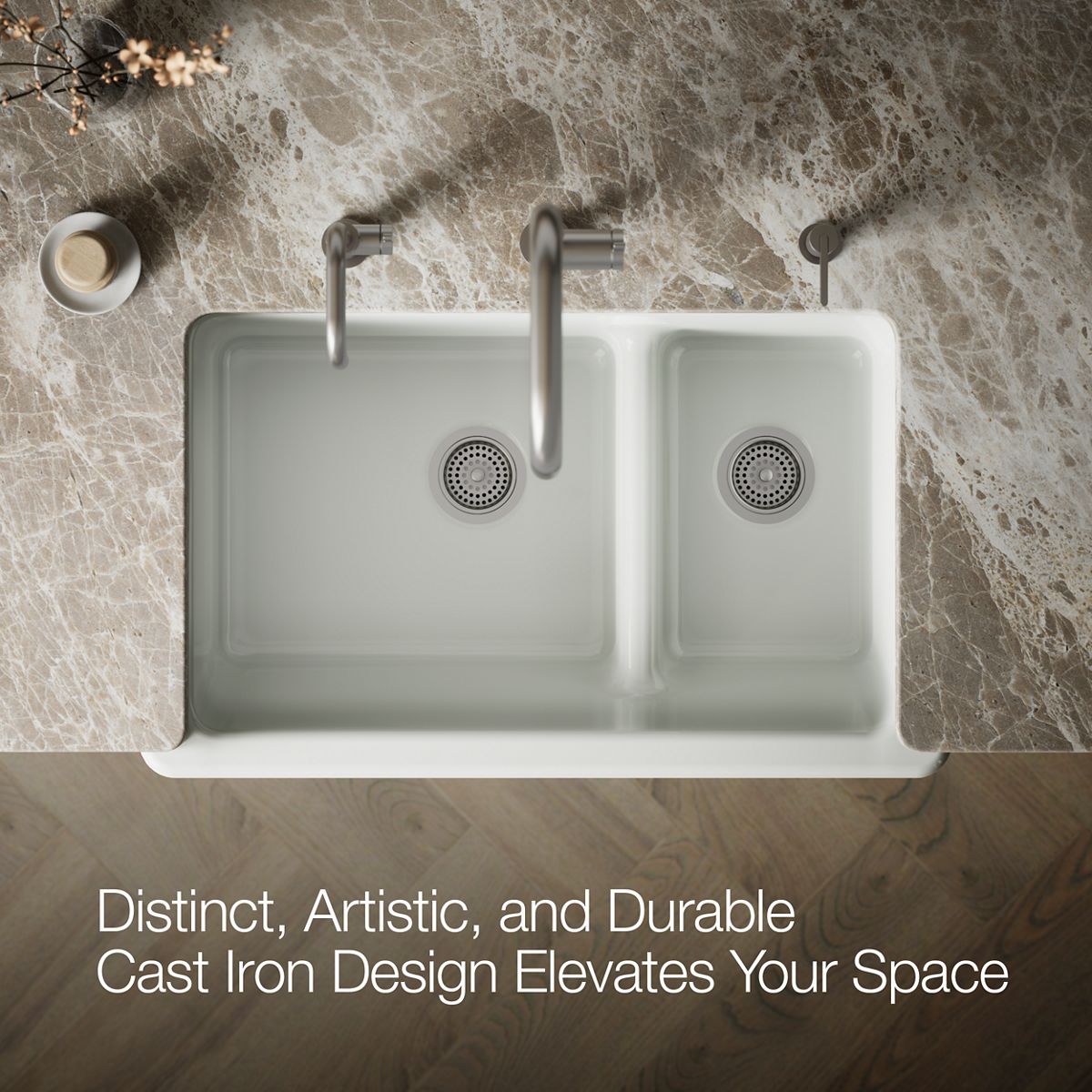 KOHLER K-6427 Whitehaven Smart Divide 35-3/4" undermount double-bowl farmhouse kitchen sink