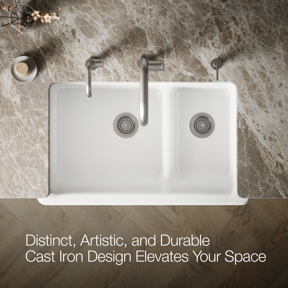 KOHLER K-6427 Whitehaven Smart Divide 35-3/4" undermount double-bowl farmhouse kitchen sink