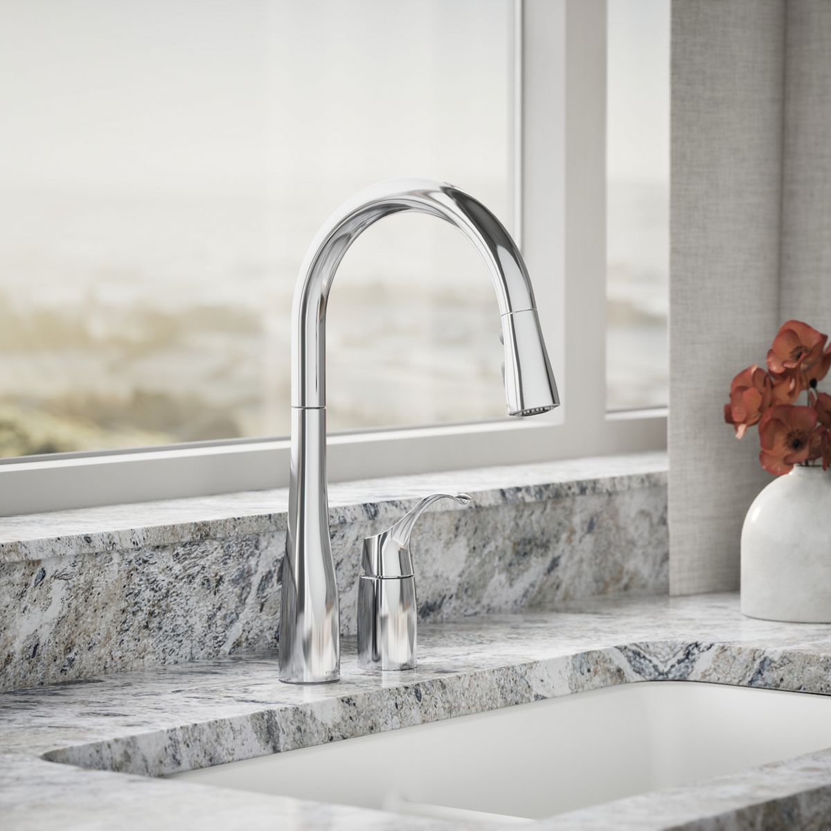 KOHLER K-647 Simplice Pull-down kitchen sink faucet with three-function sprayhead