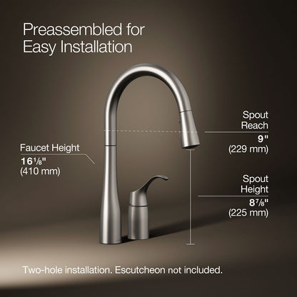 KOHLER K-647 Simplice Pull-down kitchen sink faucet with three-function sprayhead