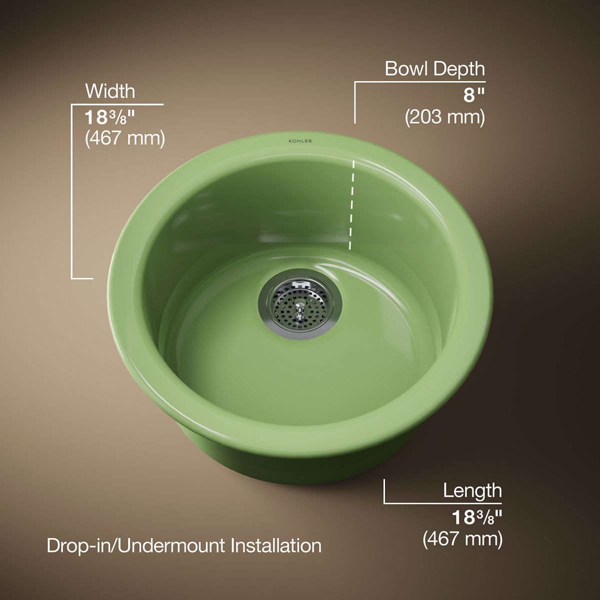 KOHLER K-6565 Porto Fino 18-1/2" top-/undermount single-bowl bar sink