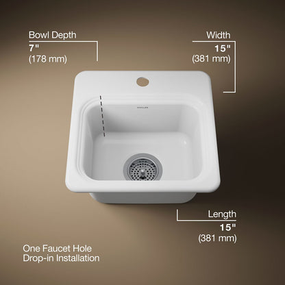 KOHLER Northland™ 15" top-mount single-bowl bar sink