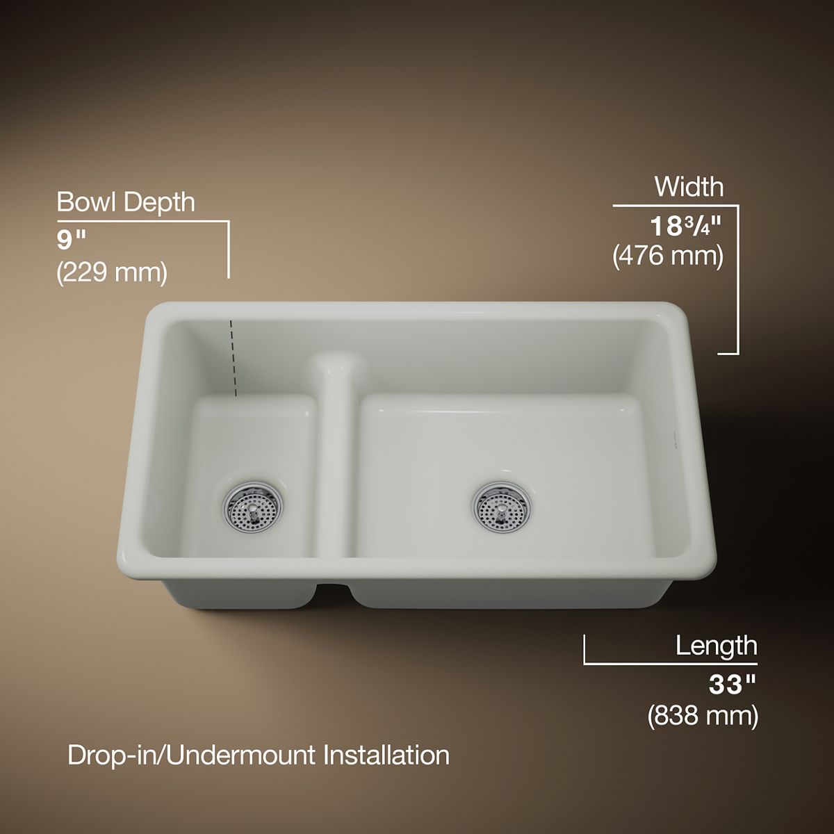 KOHLER K-6625 Iron/Tones Smart Divide 33" top-/undermount double-bowl kitchen sink