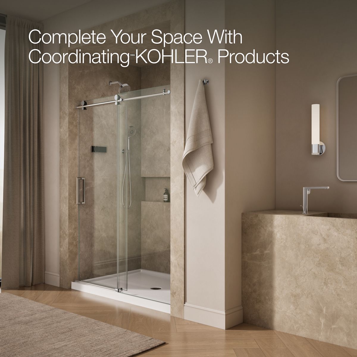KOHLER K-701696-L Composed Sliding shower door, 78" H x 56-1/8 - 59-7/8" W, with 3/8" thick Crystal Clear glass