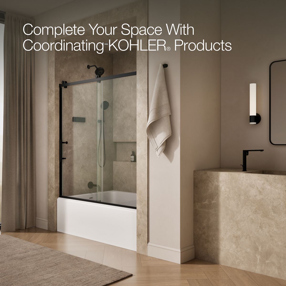 KOHLER K-702253-10L Rely 62-1/2" H sliding bath door with 3/8"-thick glass
