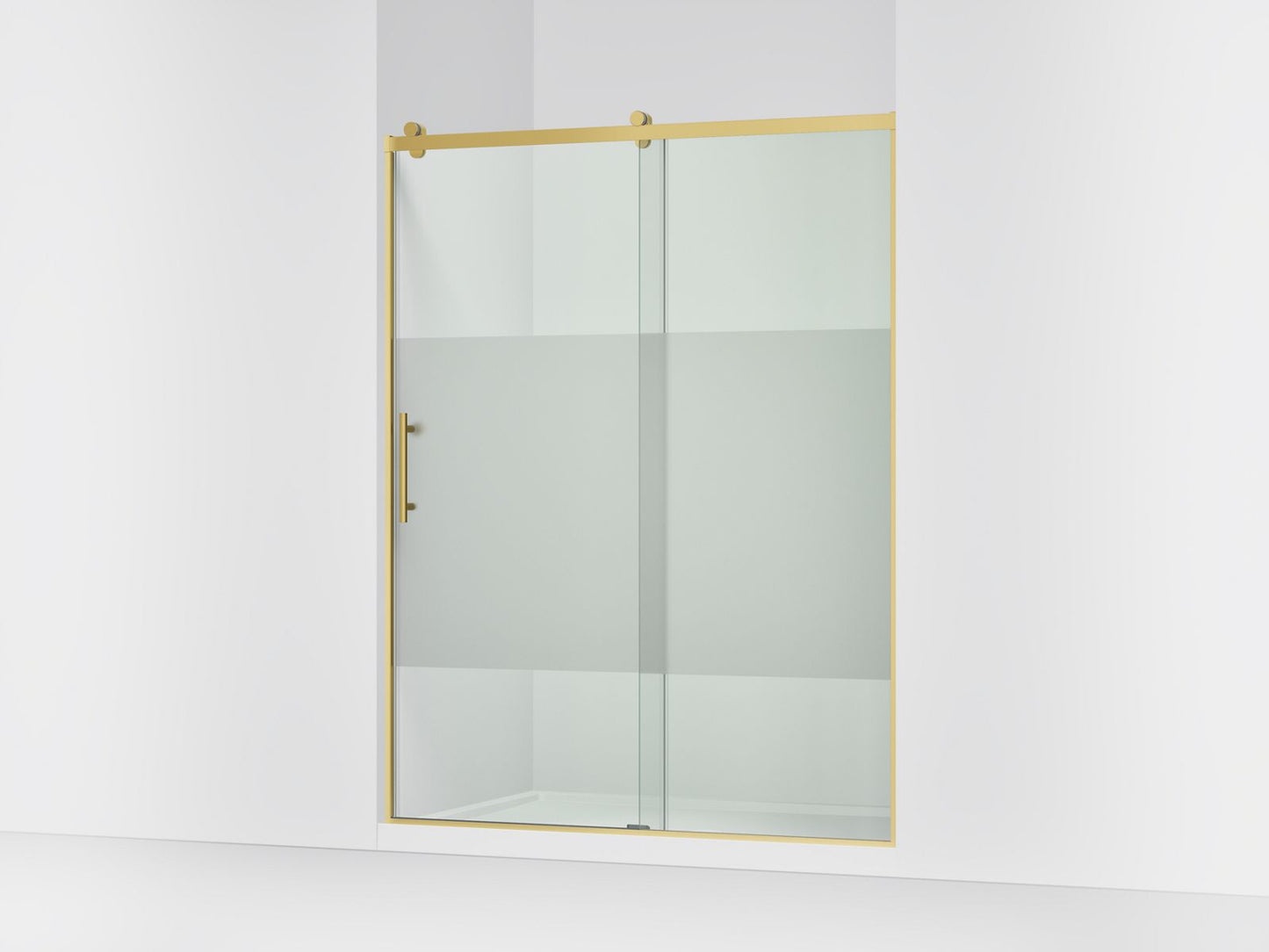 KOHLER K-702256-10G81 Rely 77" H sliding shower door with 3/8"-thick glass, vibrant brushed moderne brass