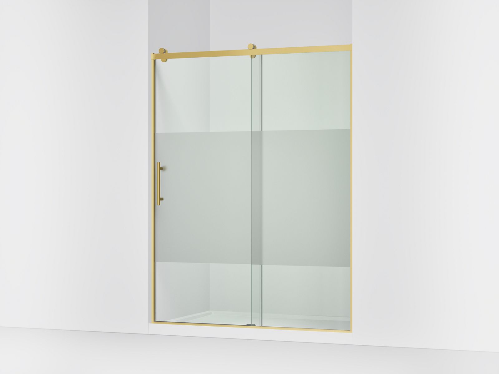 KOHLER K-702256-10G81 Rely 77" H sliding shower door with 3/8"-thick glass, vibrant brushed moderne brass